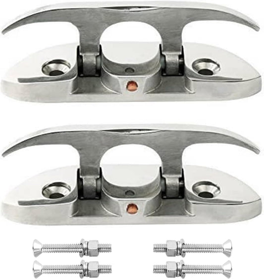 Boat2 Pcs Folding Cleat 4-1/2" Flip-up Dock Marine Grade 316 Stainless Steel with Screws V1259-DP01-A-1361