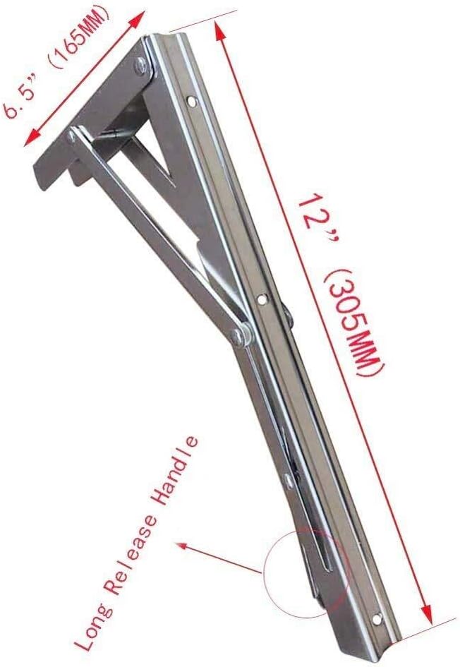 2 PCS Heavy Duty Stainless Steel Folding Shelf Bench Table Bracket, Max Load: 660lb/300kg, Long Release Arm V1259-DP01-A-1367