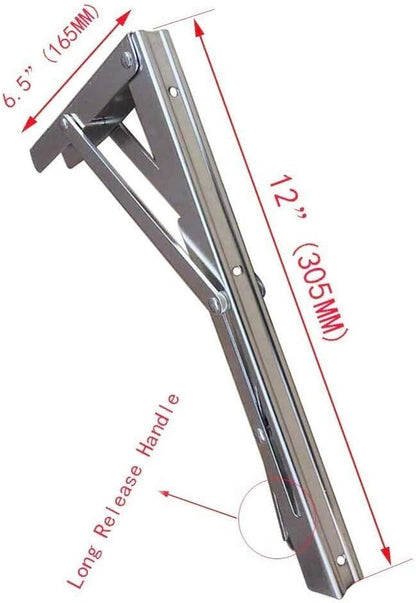 2 PCS Heavy Duty Stainless Steel Folding Shelf Bench Table Bracket, Max Load: 660lb/300kg, Long Release Arm V1259-DP01-A-1367