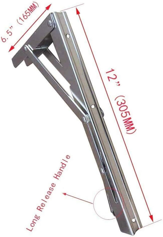 2 PCS Heavy Duty Stainless Steel Folding Shelf Bench Table Bracket, Max Load: 660lb/300kg, Long Release Arm V1259-DP01-A-1367