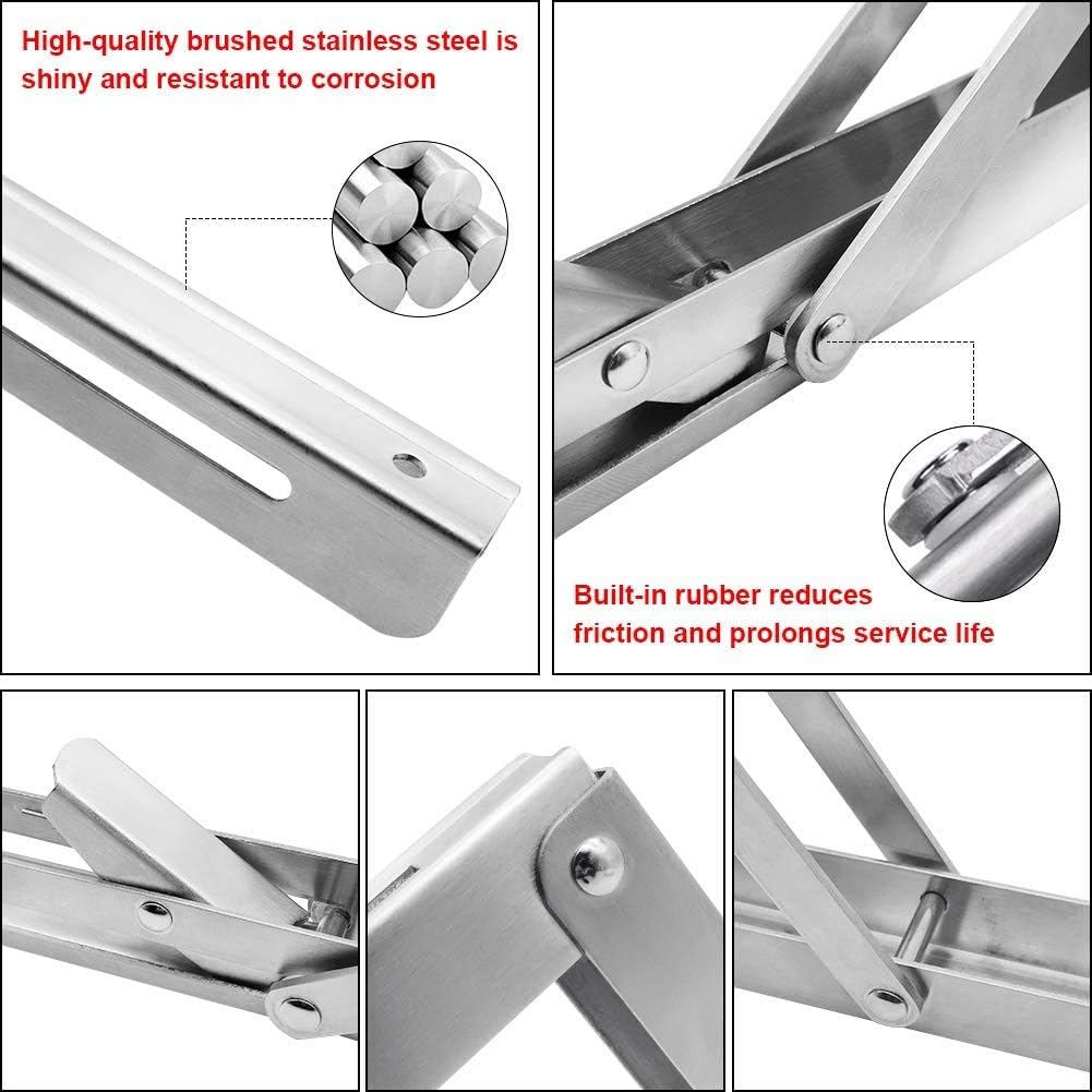 2 PCS Heavy Duty Stainless Steel Folding Shelf Bench Table Bracket, Max Load: 660lb/300kg, Long Release Arm V1259-DP01-A-1367