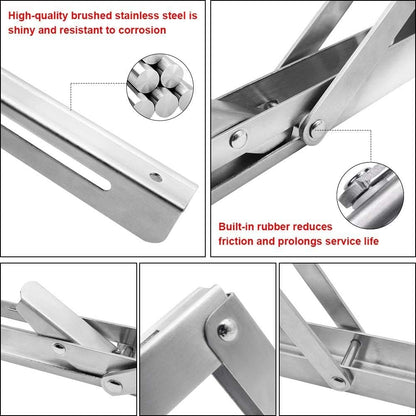 2 PCS Heavy Duty Stainless Steel Folding Shelf Bench Table Bracket, Max Load: 660lb/300kg, Long Release Arm V1259-DP01-A-1367