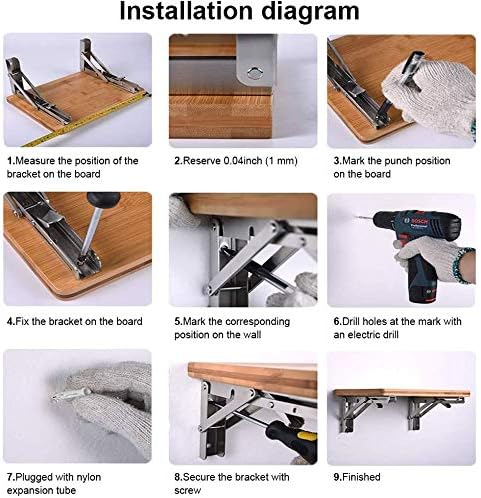 2 PCS Heavy Duty Stainless Steel Folding Shelf Bench Table Bracket, Max Load: 660lb/300kg, Long Release Arm V1259-DP01-A-1367