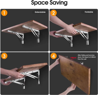 2 PCS Heavy Duty Stainless Steel Folding Shelf Bench Table Bracket, Max Load: 660lb/300kg, Long Release Arm V1259-DP01-A-1367