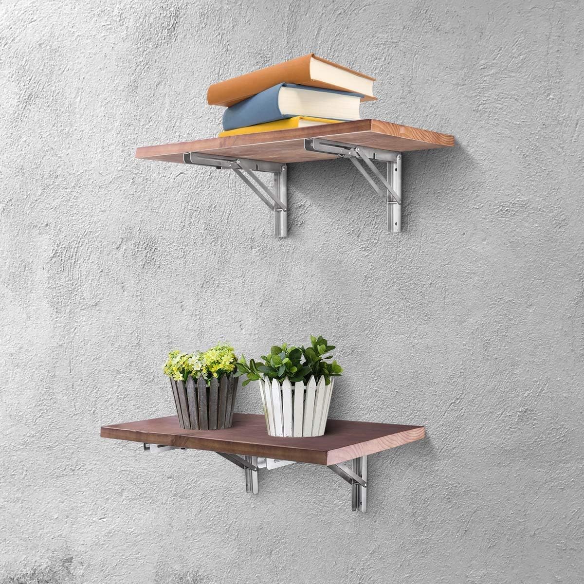 2 PCS Heavy Duty Stainless Steel Folding Shelf Bench Table Bracket, Max Load: 660lb/300kg, Long Release Arm V1259-DP01-A-1367
