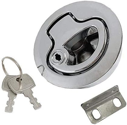 Zinc Alloy 2" Flush Pull Slam Latch Boat Hatch Round Deck for RV Yacht - Locking Style with Keys V1259-DP01-A-1369