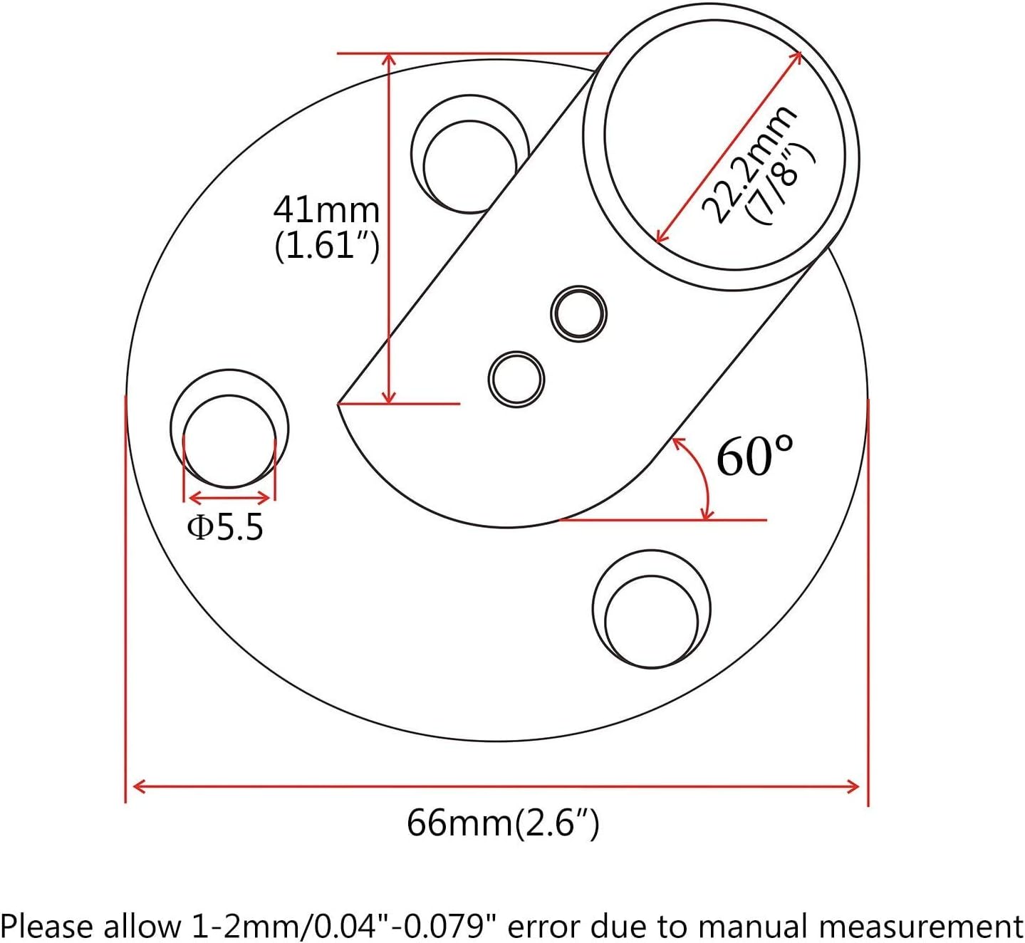 7/8'' 60 Degree Stainless Steel Boat Round Base Handrail Fittings V1259-DP01-A-1410