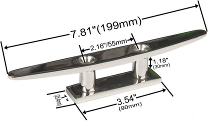 Boat Cleat 8" 316 Stainless Steel Flat Top Low Silhouette Marine Mast V1259-DP01-A-1411