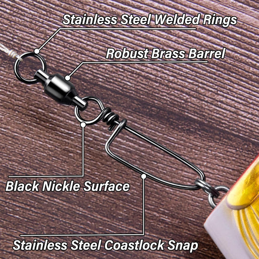 20-Pack Ball Bearing Swivels with Snaps, Fishing Snap Tackle Saltwater Freshwater Coastlock Snaps Barrel V1259-DP01-A-1431