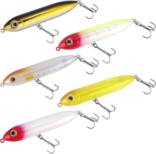 Top Water Fishing Lures Kit for Saltwater and Freshwater, Bass Treble Hooks Hard Baits, Walk-The-Dog Lure Set V1259-DP01-A-1433