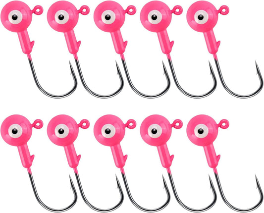 10-Pack Round Fishing Jig Heads, Bass Ball Jigs Hooks 3D Eyes High Carbon Steel 1/8-1/2OZ Pompano Head V1259-DP01-A-1436