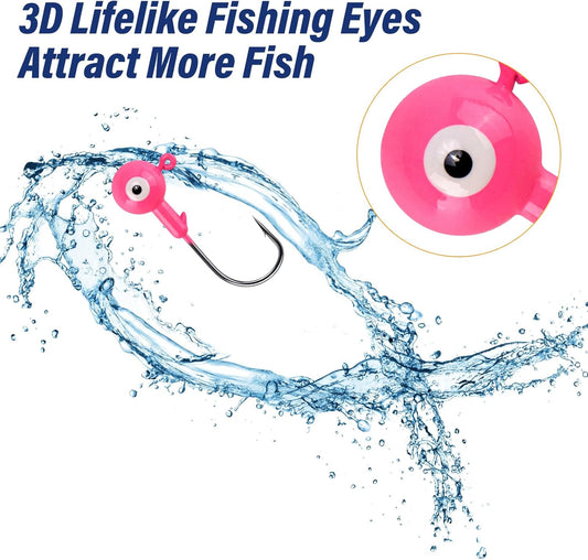 10-Pack Round Fishing Jig Heads, Bass Ball Jigs Hooks 3D Eyes High Carbon Steel 1/8-1/2OZ Pompano Head V1259-DP01-A-1436