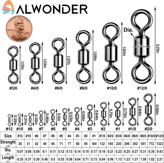 Fishing Barrel Swivels 20 to 50-Pack Tackle Freshwater Saltwater Swivel Rolling Heavy Duty Black Nickel V1259-DP01-A-1443