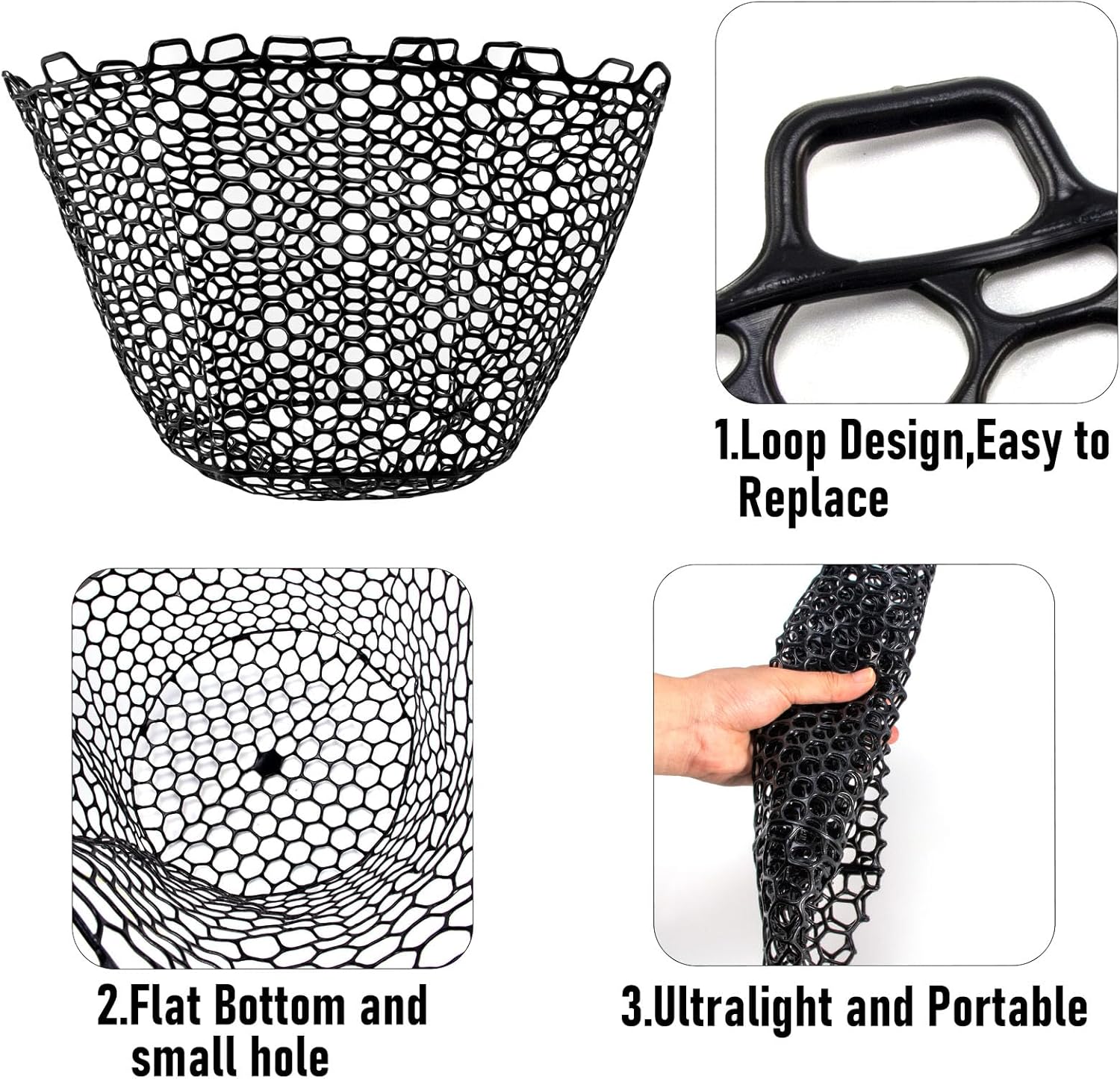 Fishing Nets Silicone Replacement Netting, Clear Black Fly Ice Net Landing Kayak Without Handle for V1259-DP01-A-1449