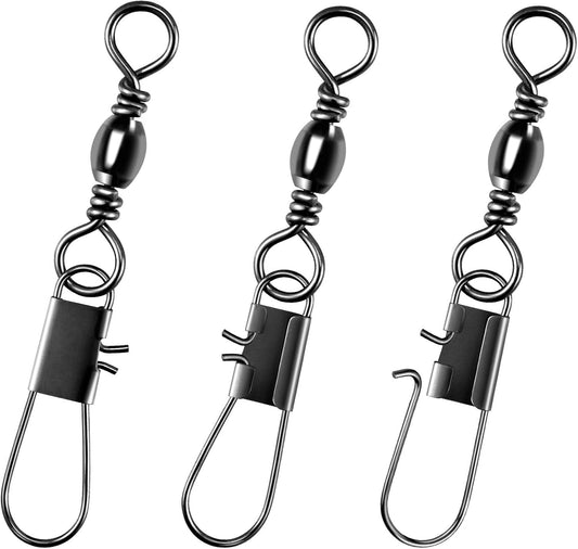 100-Pack Fishing Snap Swivels, Barrel Swivels Tackle with Snaps Freshwater, Stainless Steel Safty Interlock V1259-DP01-A-1453