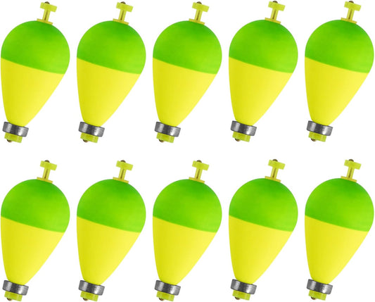 10 Pack Fishing Bobbers Floats, Weighted for Pear Shape EVA Foam Oval Snap-on Floats Corks Floaters Buoys V1259-DP01-A-1455