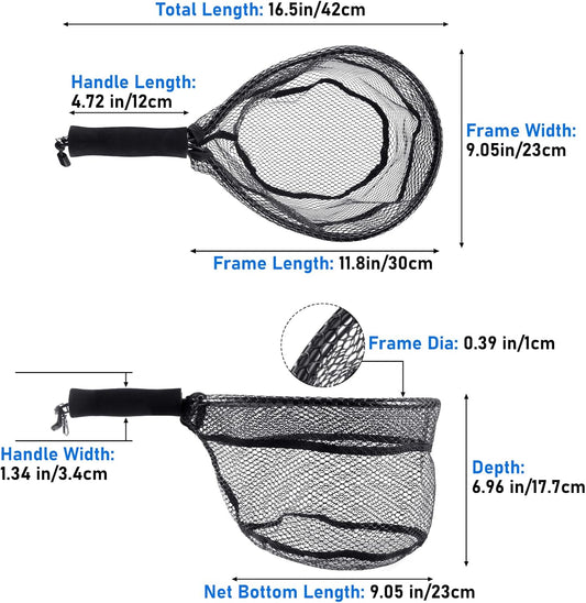 Fly Fishing Net with EVA Handle, Ice Landing Nets CNC Aluminum Alloy Frame, Rubber Coated Mesh Trout Kayak V1259-DP01-A-1464