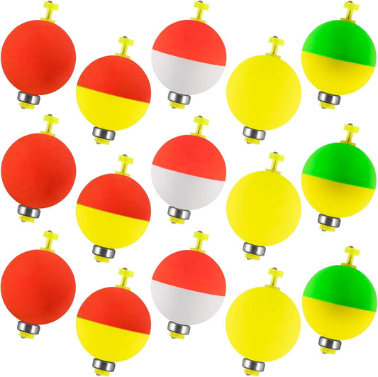 15-Pack Fishing Bobbers Floats, Weighted for Ball EVA Foam Snap-on Floats Corks Floaters Buoys Crappie Bass V1259-DP01-A-1469