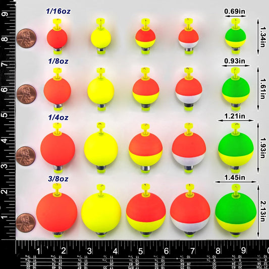 15-Pack Fishing Bobbers Floats, Weighted for Ball EVA Foam Snap-on Floats Corks Floaters Buoys Crappie Bass V1259-DP01-A-1469