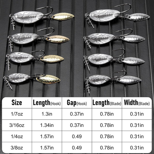 5-Pack Weighted Swimbait Hooks with Underspin, Pin Spring Fishing Hook Willow Spinner Blades Silver Gold, V1259-DP01-A-1472