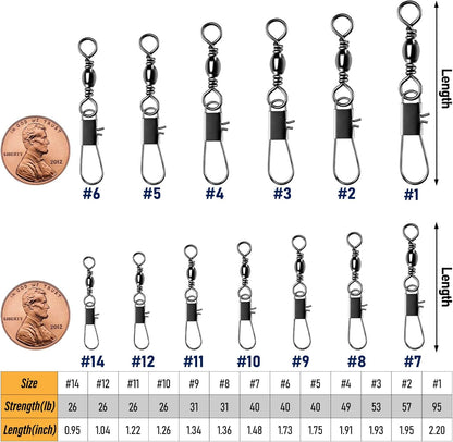100-Pack Fishing Barrel Swivels with Snaps, Snap Tackle Stainless Safty Interlock Lure Hook Connector Clips V1259-DP01-A-1479
