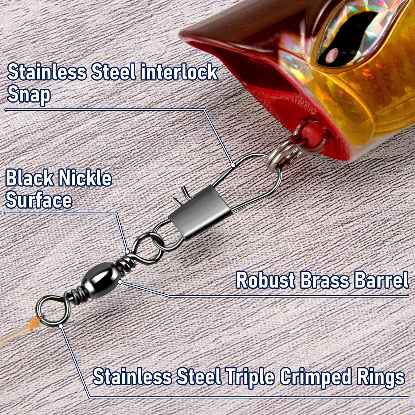 100-Pack Fishing Barrel Swivels with Snaps, Snap Tackle Stainless Safty Interlock Lure Hook Connector Clips V1259-DP01-A-1479