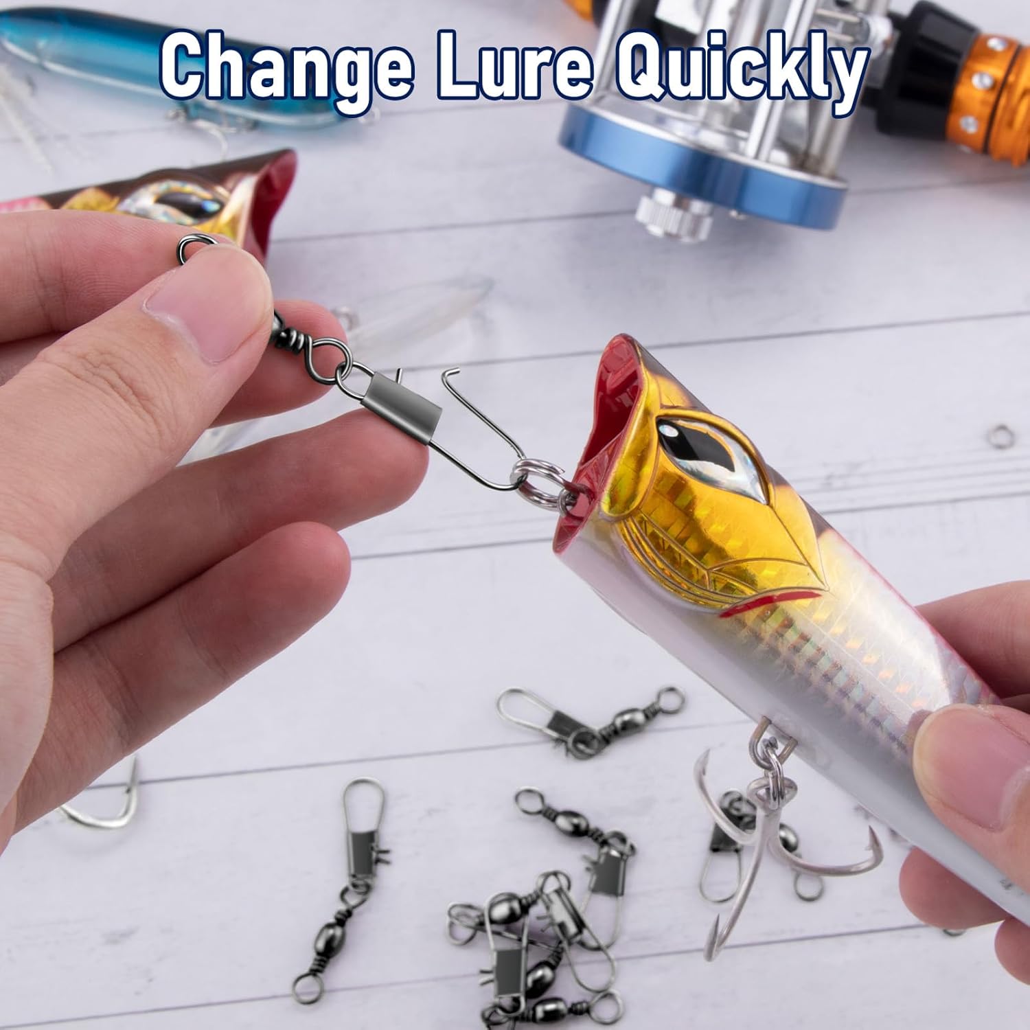 100-Pack Fishing Barrel Swivels with Snaps, Snap Tackle Stainless Safty Interlock Lure Hook Connector Clips V1259-DP01-A-1479