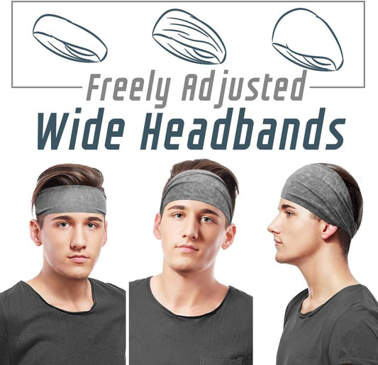 Mens Sports Headbands for Long Hair, Wide Sweat Band Yoga No-Slip, Workout Men and Women, Multicolors 10 PCS V1259-DP01-A-1485
