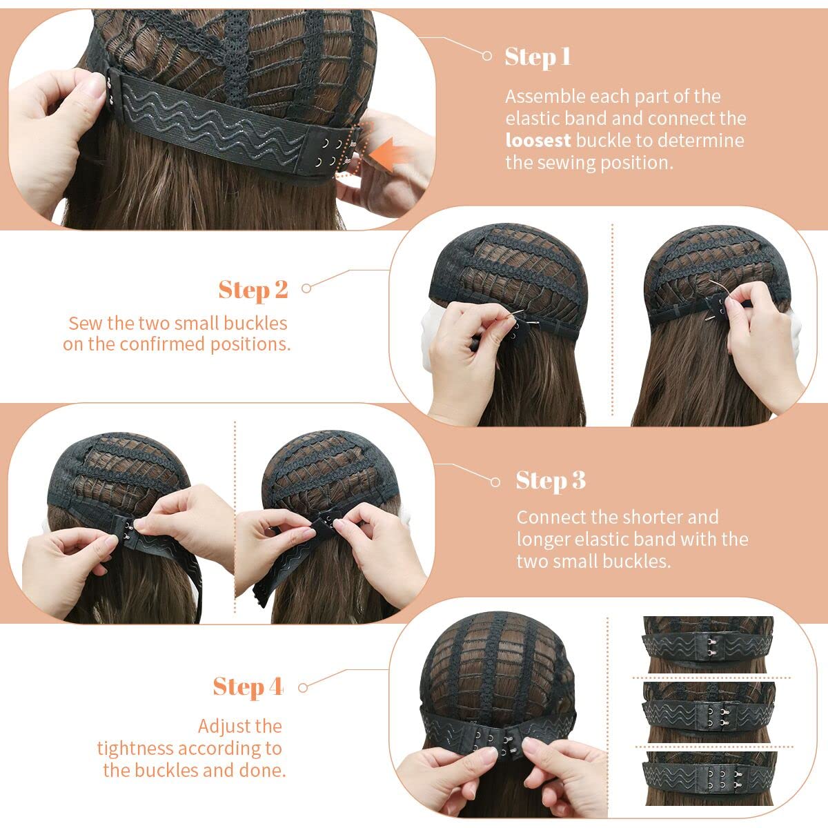 8 PCS Adjustable Wig Elastic Bands with Hook, Sewing for Keeping Wigs in Place V1259-DP01-A-1494