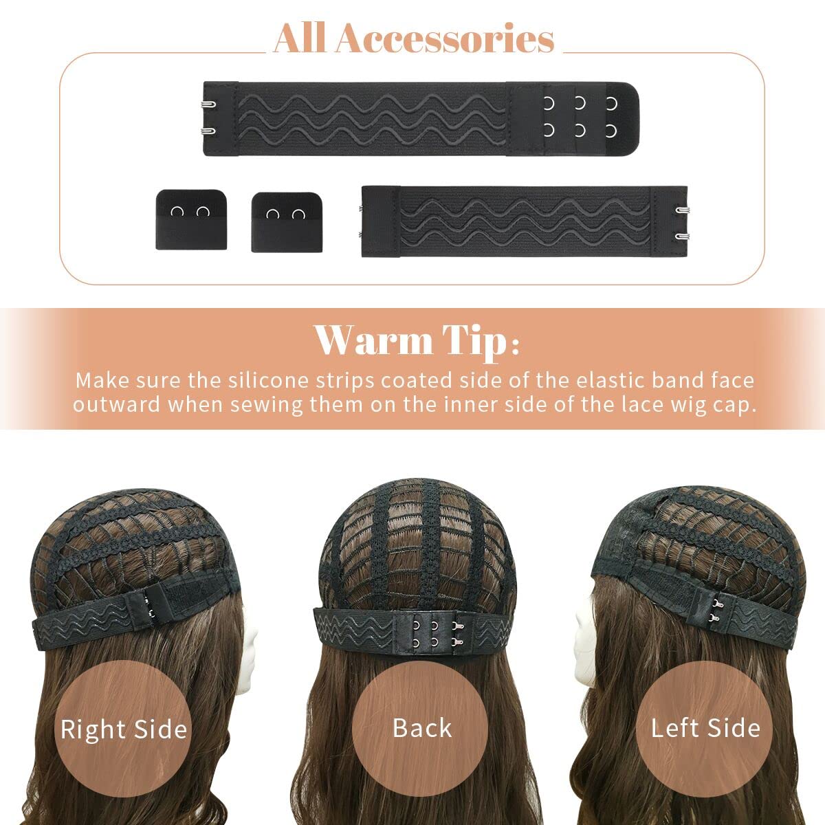 8 PCS Adjustable Wig Elastic Bands with Hook, Sewing for Keeping Wigs in Place V1259-DP01-A-1494