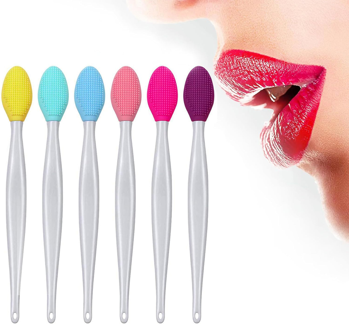 6PCS Lip Scrub Brush Tool,Double-Sided Silicone Exfoliating Lips Brushes,Gentle Exfoliator Scrubber for V1259-DP01-A-1498