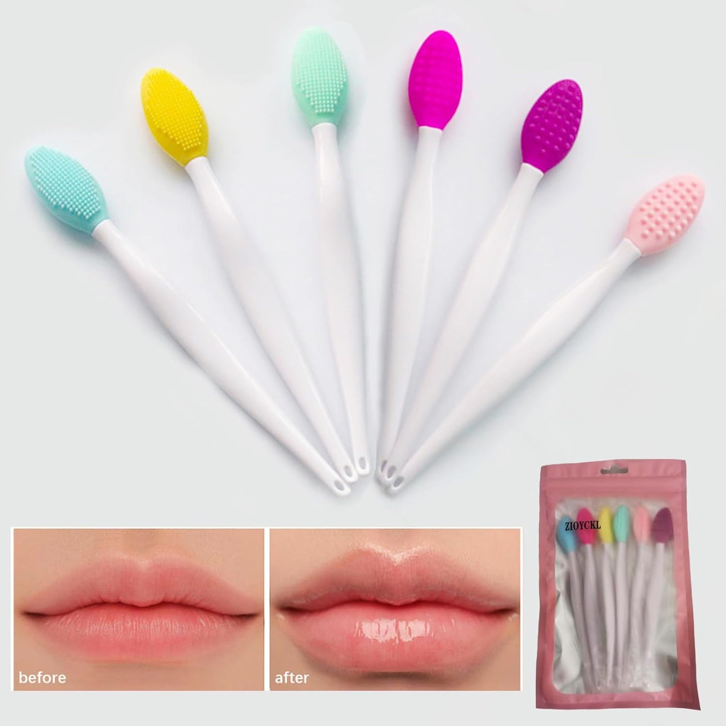 6PCS Lip Scrub Brush Tool,Double-Sided Silicone Exfoliating Lips Brushes,Gentle Exfoliator Scrubber for V1259-DP01-A-1498