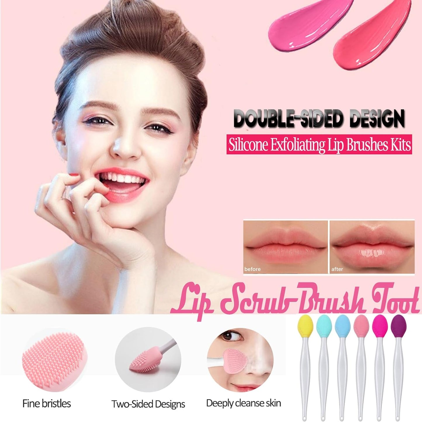12PCS Lip Scrub Brush Tool,Double-Sided Silicone Exfoliating Lips Brushes Fuller Healthy V1259-DP01-A-1507