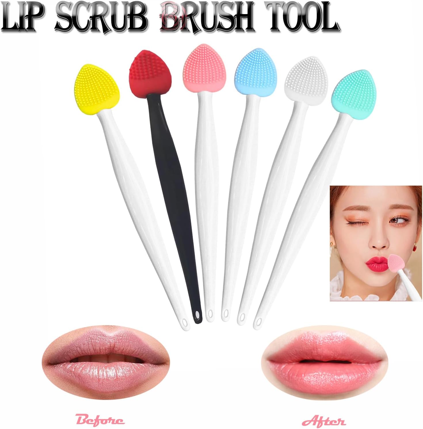 12PCS Lip Scrub Brush Tool,Double-Sided Silicone Exfoliating Lips Brushes Fuller Healthy V1259-DP01-A-1507