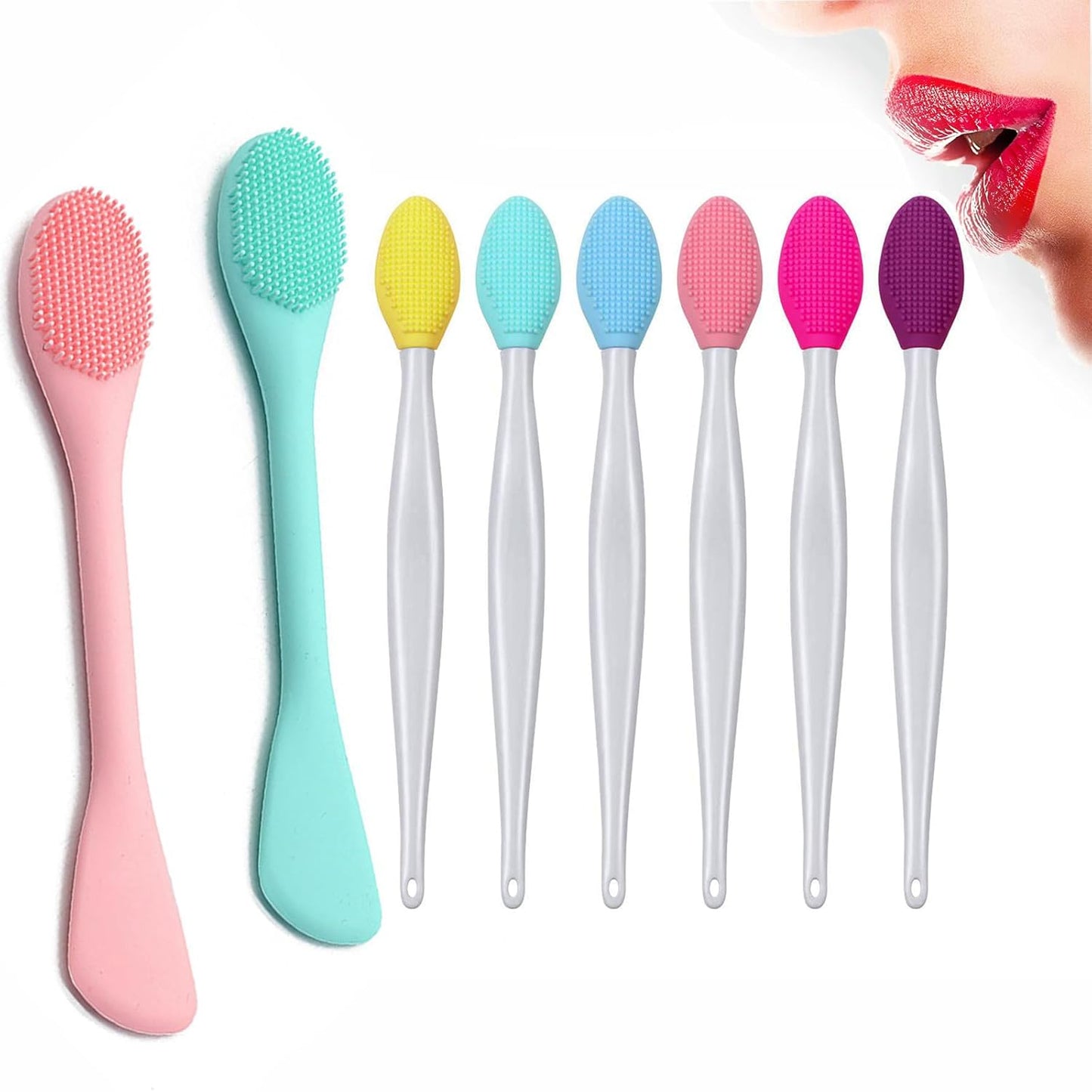 6Pcs Lip Scrub Brush & 2Pcs Silicone Face Mask Applicator Brush,Gentle Exfoliator Scrubber Tool V1259-DP01-A-1508