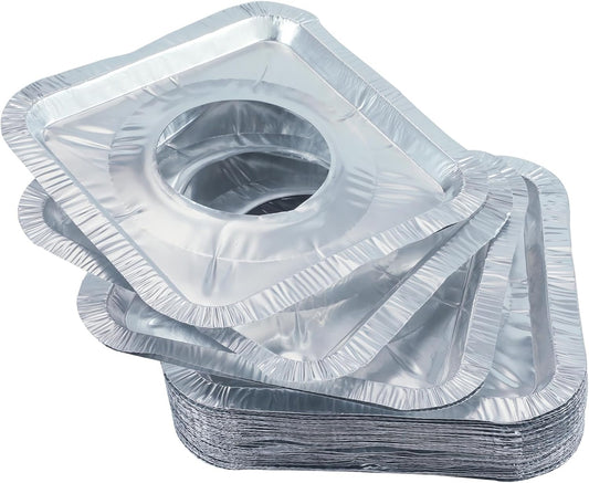 Gas Burner Liners (50 Pack) 8.5" Disposable Aluminium Foil Square Stove Covers - Range Protector to Catch V1259-DP01-A-1514