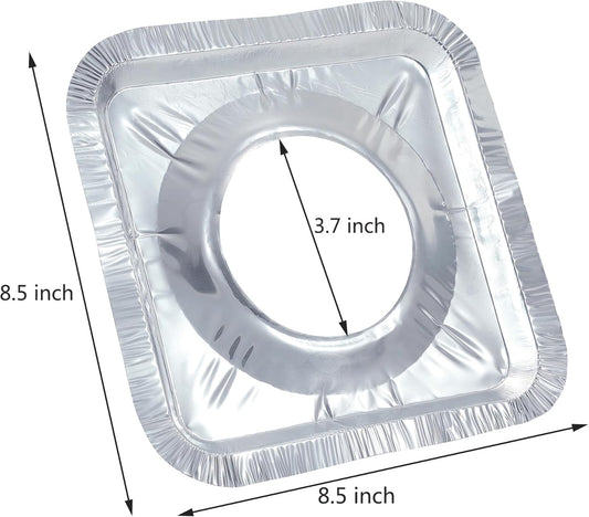 Gas Burner Liners (50 Pack) 8.5" Disposable Aluminium Foil Square Stove Covers - Range Protector to Catch V1259-DP01-A-1514