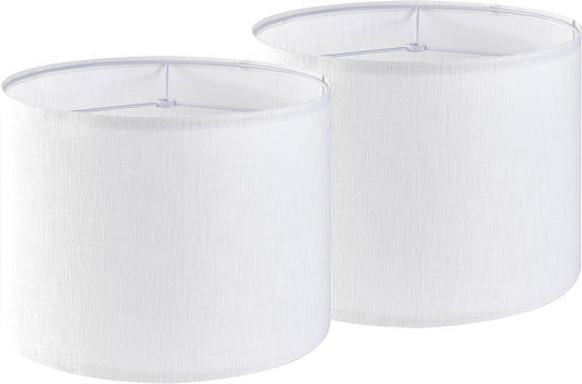 Set of 2 Pure White Linen Drum Lamp Shade 13" Top x Bottom 10" High (Spider) Contemporary Shades for Table V1259-DP01-A-1516