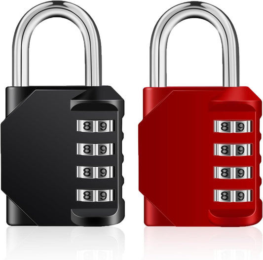 Petluno Padlock Numbers, 4-Digit Combination Lock, Weatherproof Lock for Outdoor Use (Black and Red) 2 V1259-DP01-A-1521