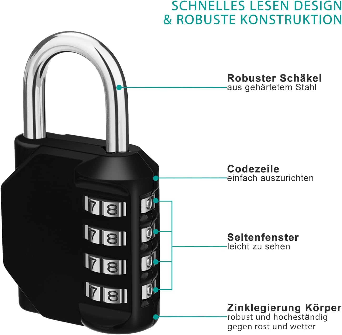 Petluno Padlock Numbers, 4-Digit Combination Lock, Weatherproof Lock for Outdoor Use (Black and Red) 2 V1259-DP01-A-1521