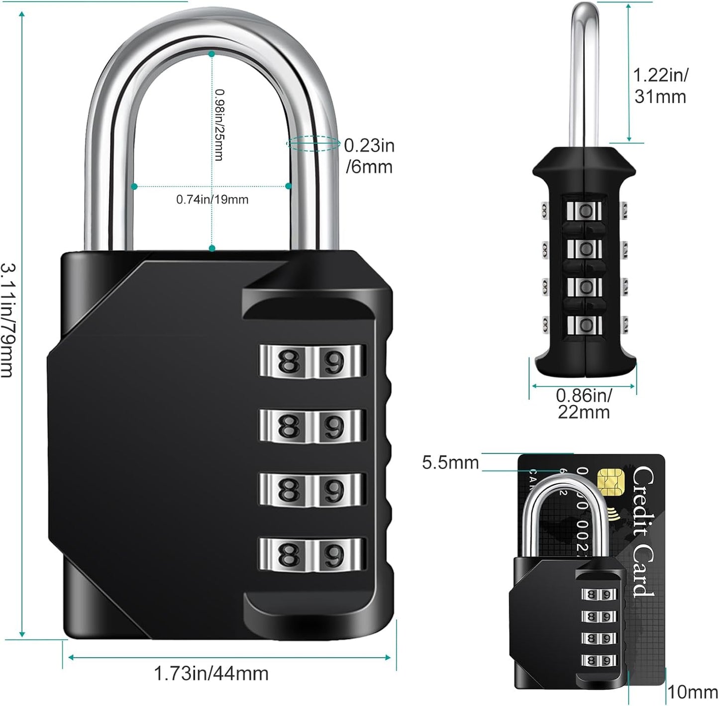 Petluno Padlock Numbers, 4-Digit Combination Lock, Weatherproof Lock for Outdoor Use (Black and Red) 2 V1259-DP01-A-1521