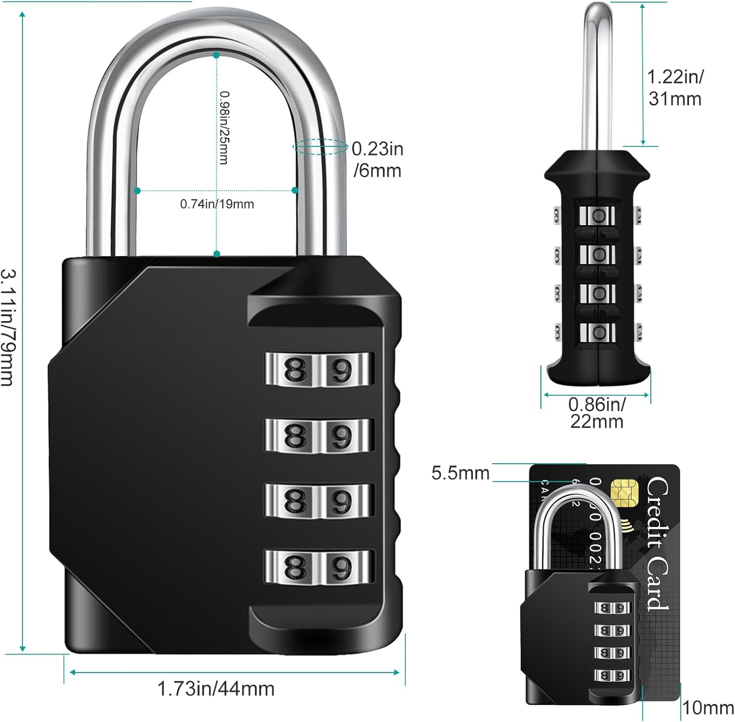 Petluno Padlock Numbers, 4-Digit Combination Lock, Weatherproof Lock for Outdoor Use (Black and Red) 2 V1259-DP01-A-1521