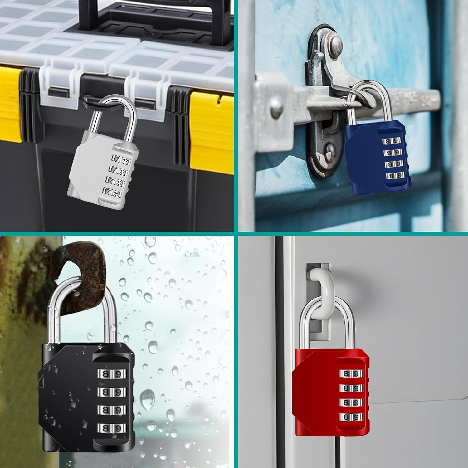 Petluno Padlock Numbers, 4-Digit Combination Lock, Weatherproof Lock for Outdoor Use (Black and Red) 2 V1259-DP01-A-1521
