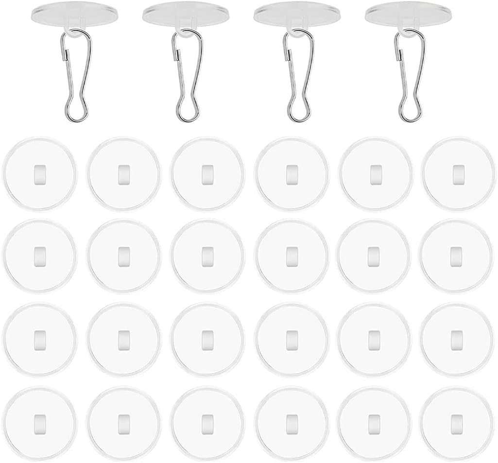 30 Pieces Clear Self-Adhesive Ceiling Hooks, No-Drill Ceiling Hooks, Sticky Hooks with Flagpole Clips for V1259-DP01-A-1523