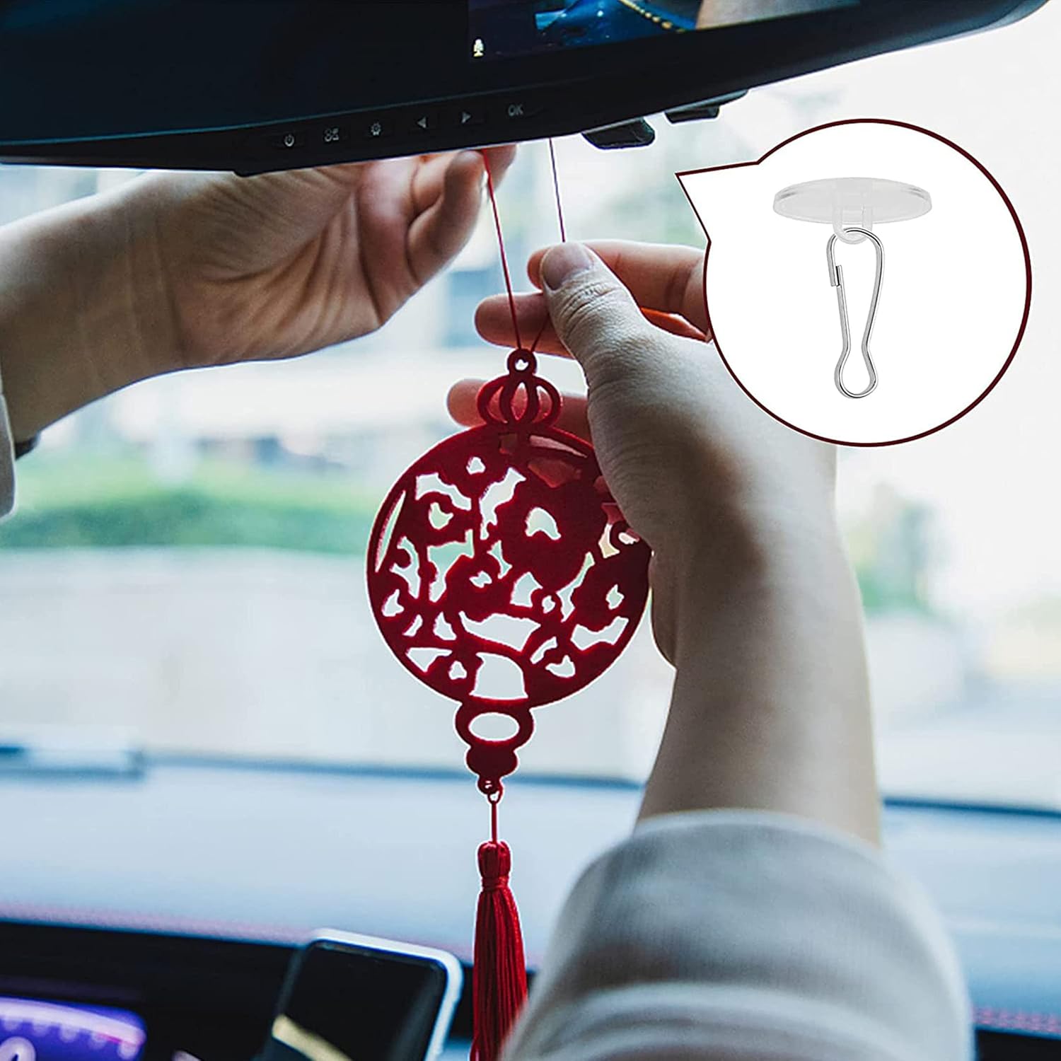 30 Pieces Clear Self-Adhesive Ceiling Hooks, No-Drill Ceiling Hooks, Sticky Hooks with Flagpole Clips for V1259-DP01-A-1523