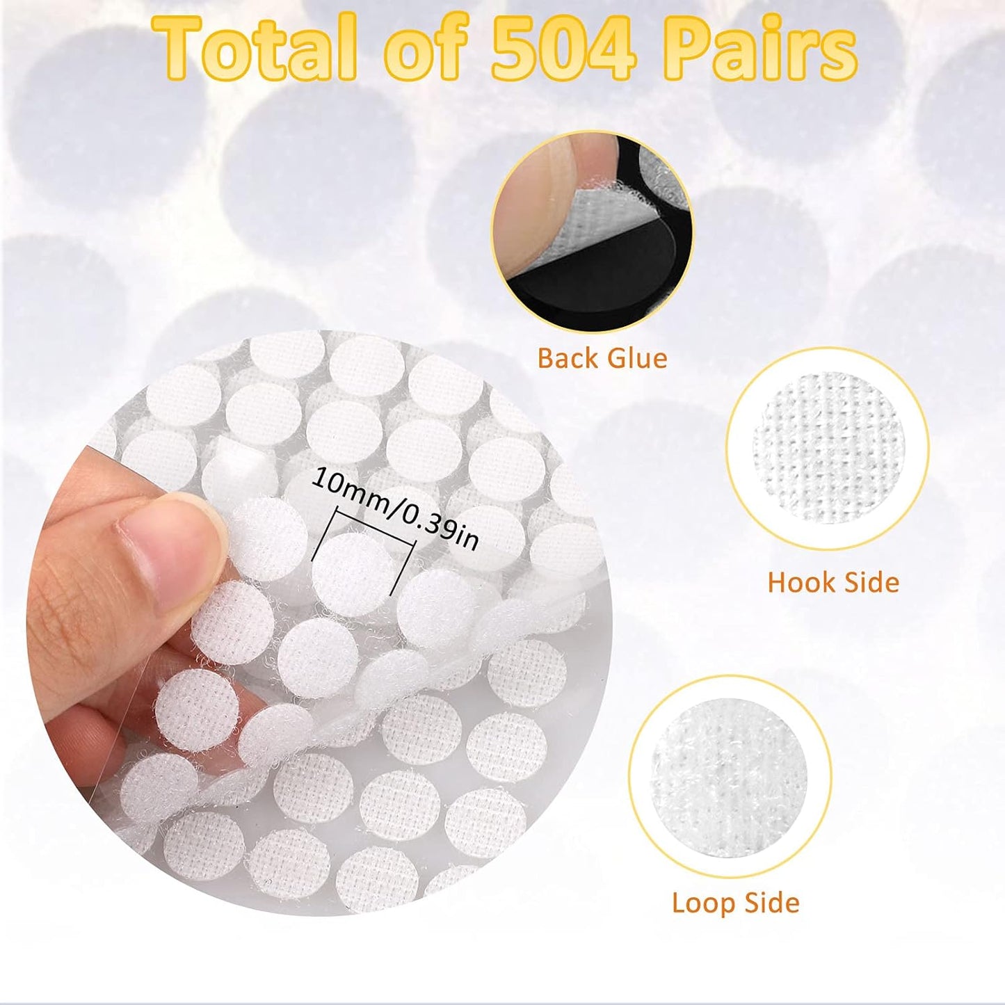 1008 Self-Adhesive Hook and Loop Dots - Petluno 10mm White Hook and Loop Stick on Dots, Round Hook and Loop V1259-DP01-A-1530