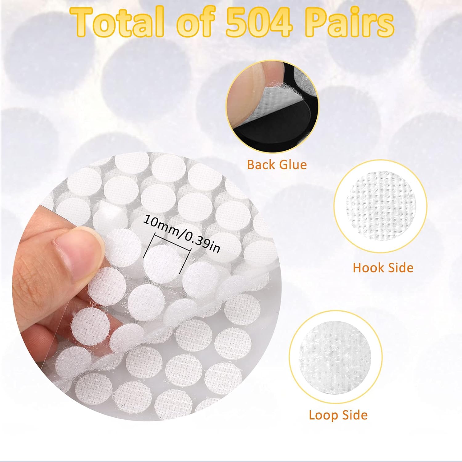 1008 Self-Adhesive Hook and Loop Dots - Petluno 10mm White Hook and Loop Stick on Dots, Round Hook and Loop V1259-DP01-A-1530