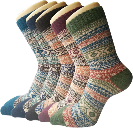 5 Pairs Women's Thermal Wool Socks Warm Knit Ladies for Winter, One Size, A6 V1259-DP01-A-1534