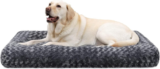Petluno Large Dog Bed Washable, Calming Crate Mattress with Non Skid Bottom, Fluffy Anti Anxiety Beds, Pet V1259-DP01-A-1546