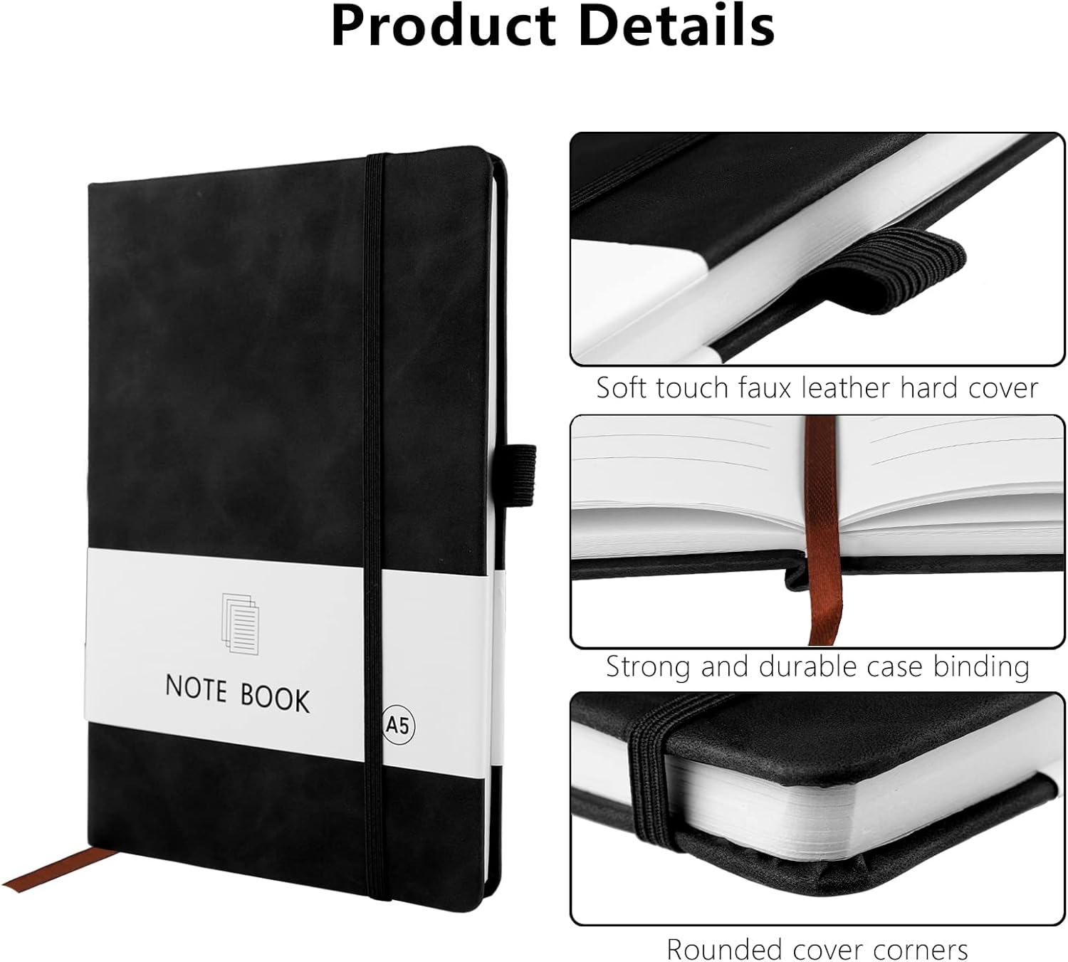 A5 Notebook, Notebook Note Book Pad Journal Notepad PU Leather for Office School Home Business Writing & V1259-DP01-A-1547
